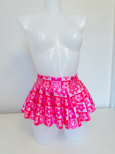 Pink Checkered Daisy Micro Skirt
